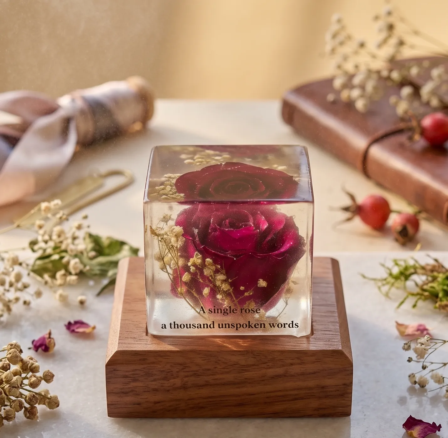 Resin flower cube